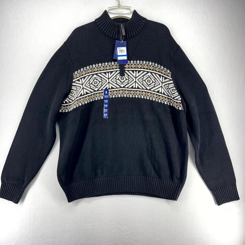 IZOD 5GG Fair Isle Quarterzip Sweater‎ Black Color Mens Size XL NEW